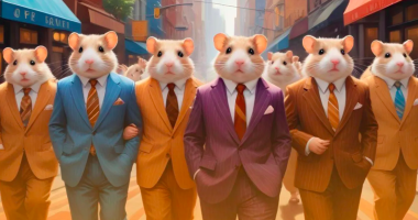 Ilustração de vários hamsters lado a lado vestidos de paletó e gravata