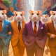 Ilustração de vários hamsters lado a lado vestidos de paletó e gravata
