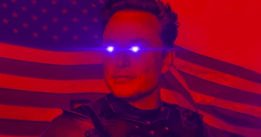 Ilustração de Elon Musk com olhos de laser