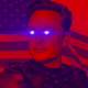 Ilustração de Elon Musk com olhos de laser
