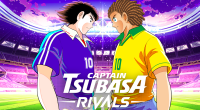 Ilustração do jogo telegram Capa Captain Tsubasa mostra dois jogadores frente a frente