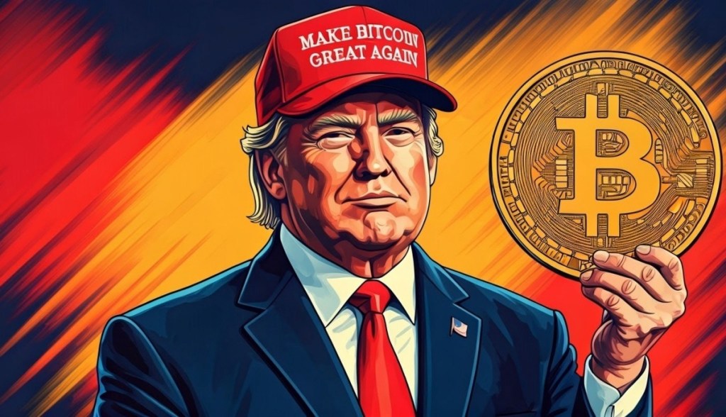ilustração de trump com bitcoin