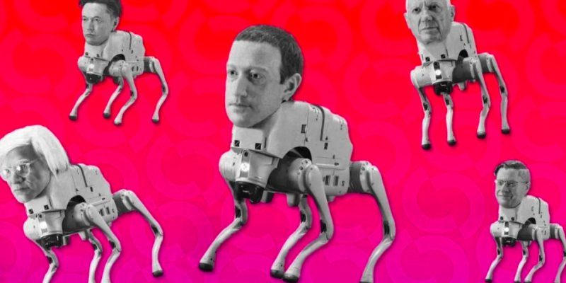 Beeple lança cães robôs com cabeças de Musk e Zuckerberg que geram NFTs